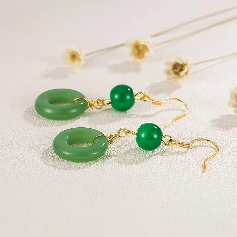 Green geometric peace buckle zinc alloy earrings with traditional Chinese design for Han clothing accessories