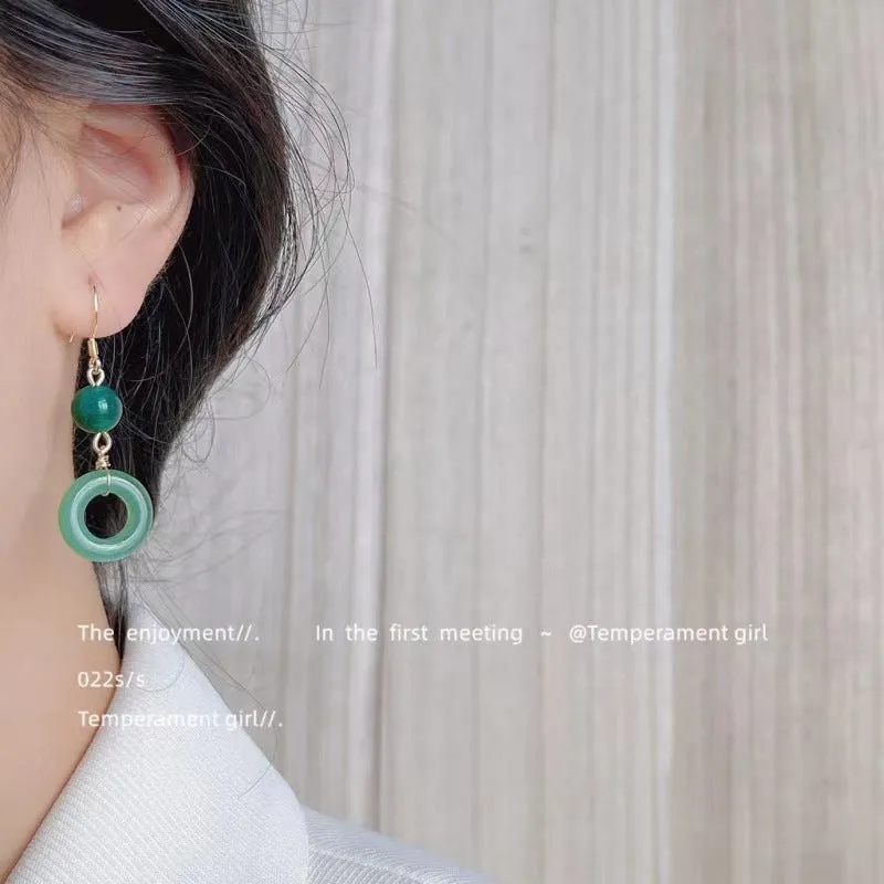 Green geometric peace buckle zinc alloy earrings with traditional Chinese design for Han clothing accessories