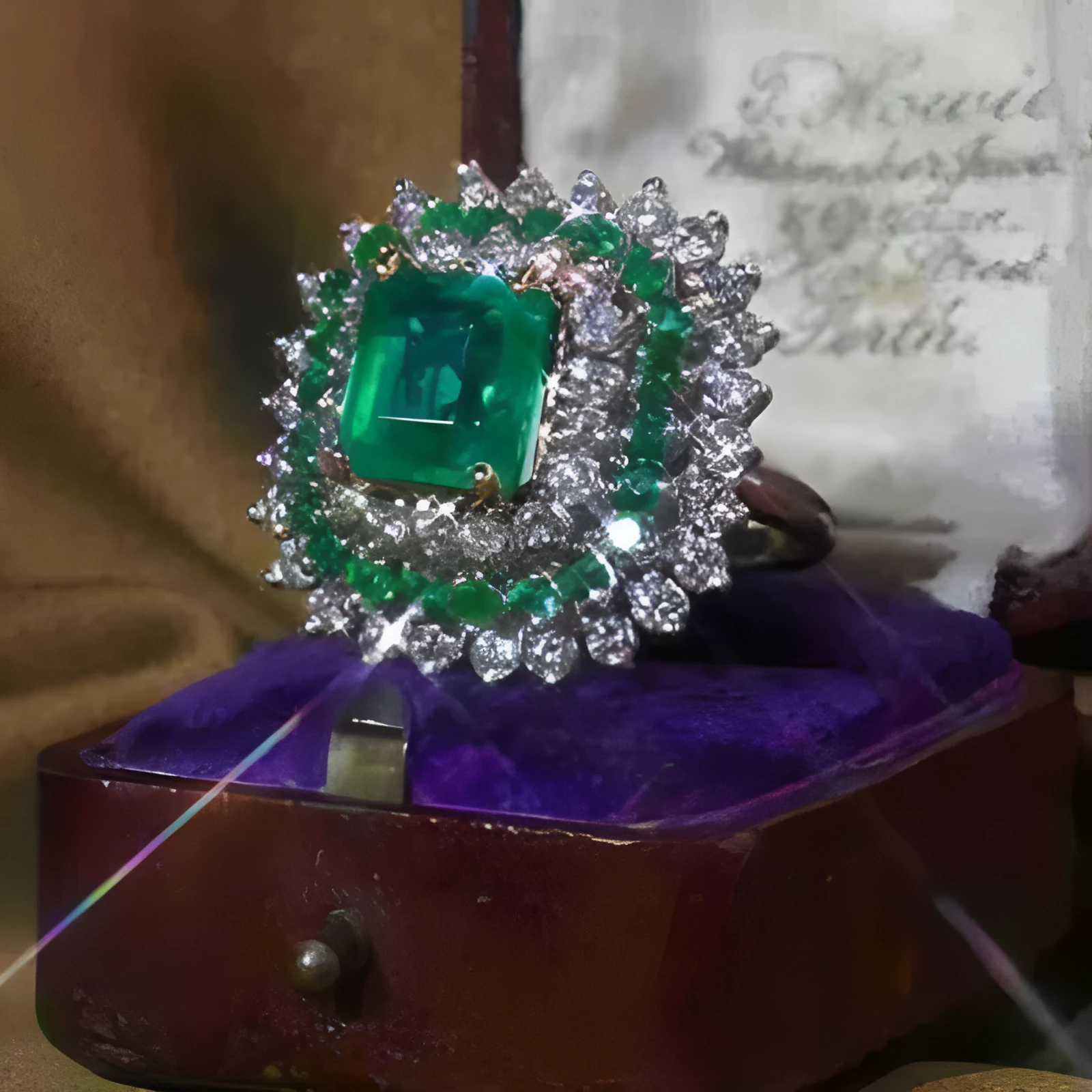 Emerald silver geometric metal ring ornament for women, shown on finger, size options available