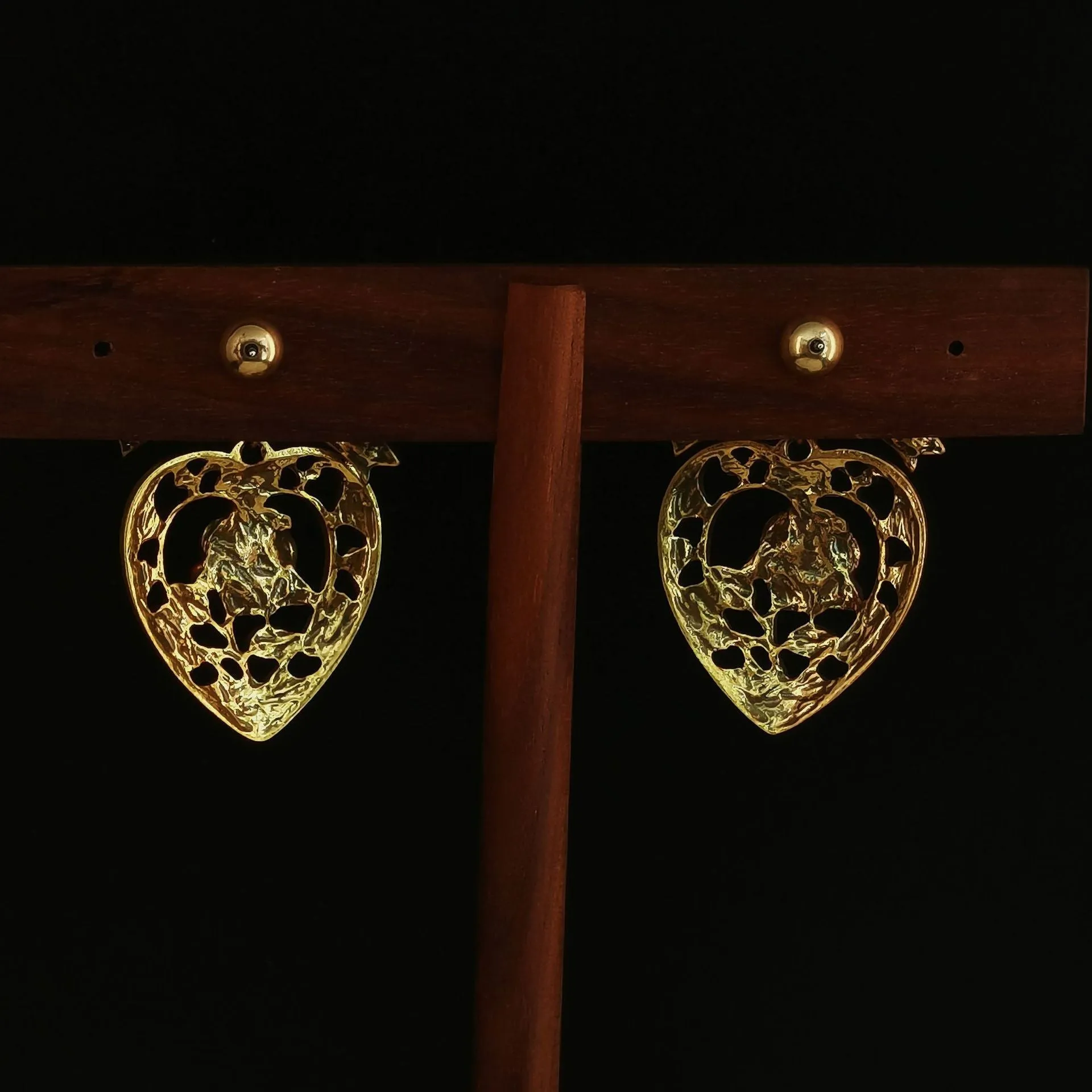 Copper alloy inlaid zirconium love heart rose bow hollow pattern earrings women Chinese style