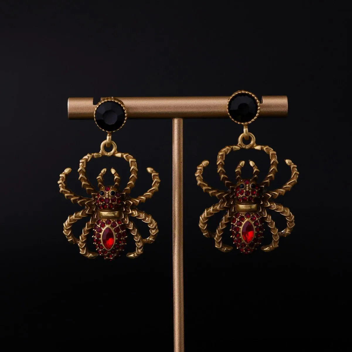 Ruby Spider light luxury distressed earrings alloy 4.4 cm red blue Chinese style women earrings