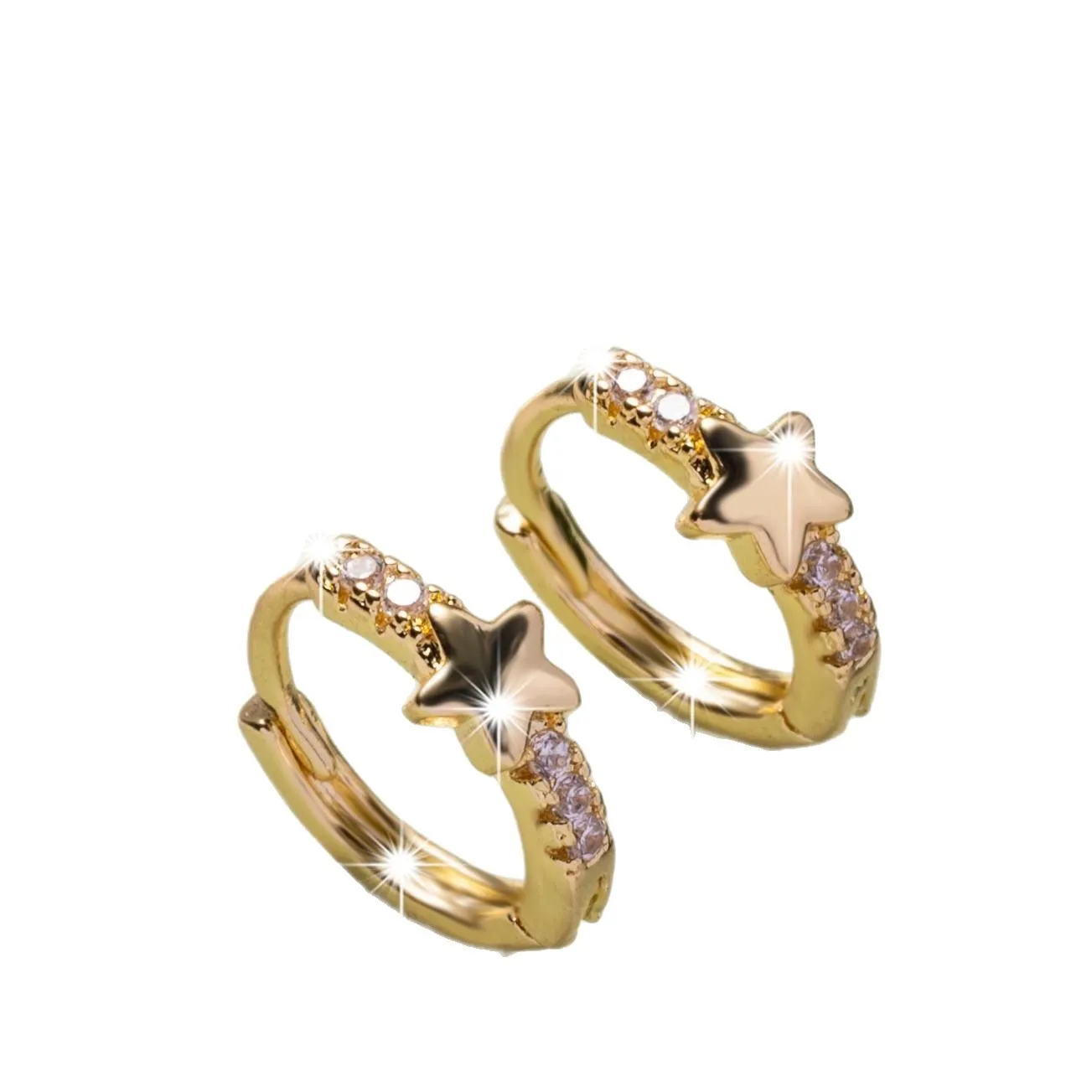 Gold copper geometric five-pointed star earrings with inlaid zircon for women