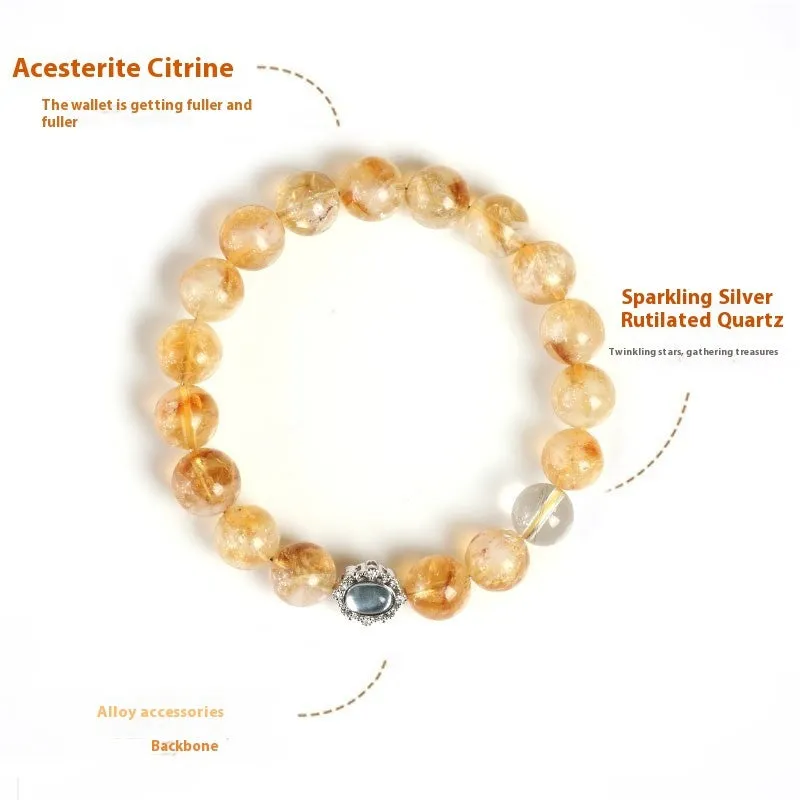 Citrine crystal bracelet with 10mm geometric beads, grinding treatment craftsmanship