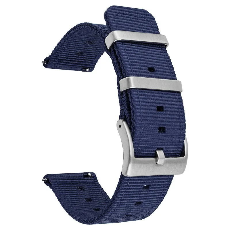 Nylon watchband quick release waterproof woven strap in black, fitting 22mm lug width, simple style
