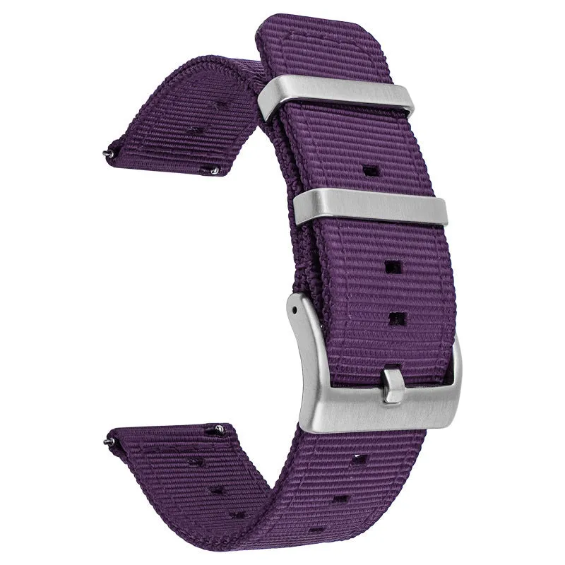 Nylon watchband quick release waterproof woven strap in black, fitting 22mm lug width, simple style