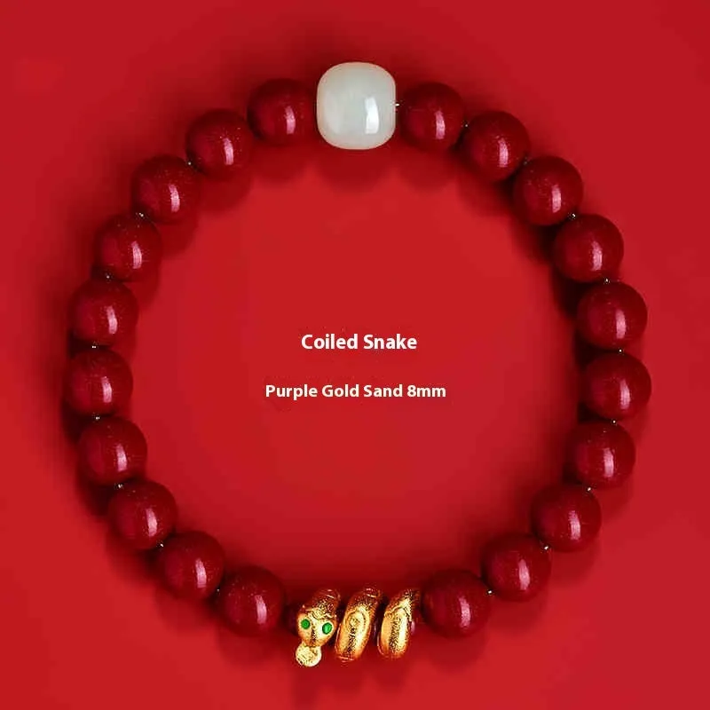 Handmade Chinese style cinnabar bracelet with snake beads for Year of the Snake body protection jewellery