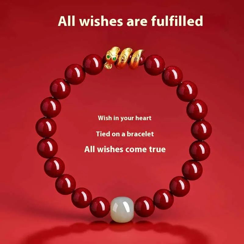 Handmade Chinese style cinnabar bracelet with snake beads for Year of the Snake body protection jewellery