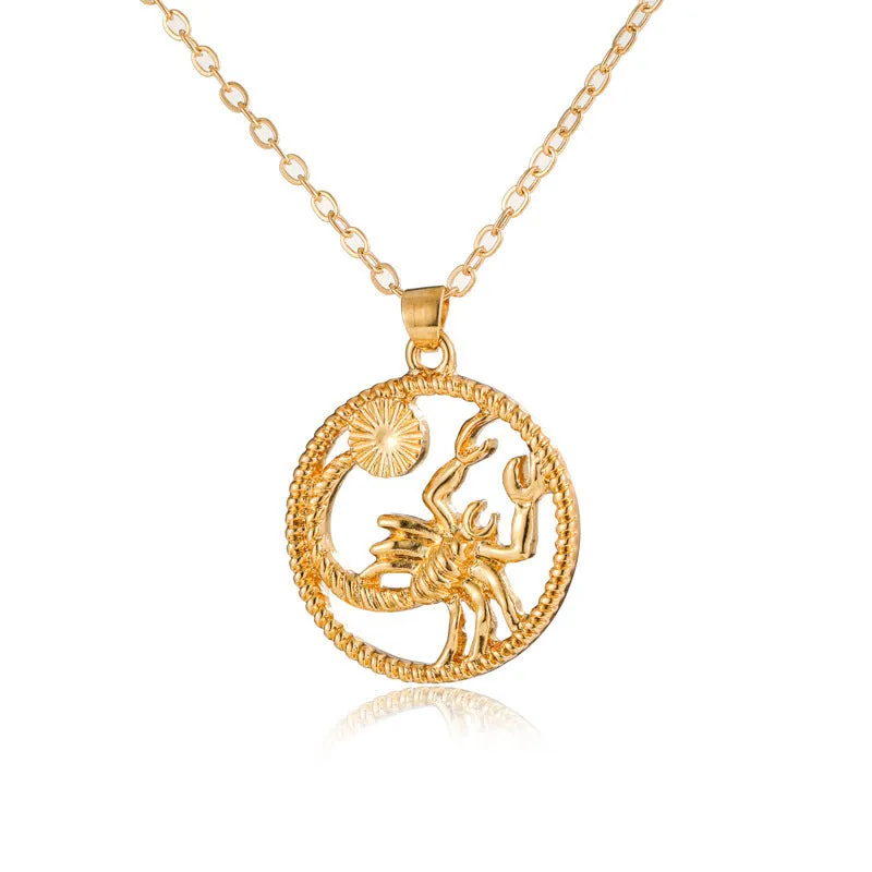 Simple alloy zodiac pendant necklace featuring twelve constellations including Aries, Taurus, Gemini, Cancer, Leo, Virgo, Libra, Scorpio, Sagittarius, Capricorn, Aquarius, and Pisces