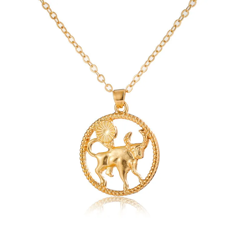 Simple alloy zodiac pendant necklace featuring twelve constellations including Aries, Taurus, Gemini, Cancer, Leo, Virgo, Libra, Scorpio, Sagittarius, Capricorn, Aquarius, and Pisces
