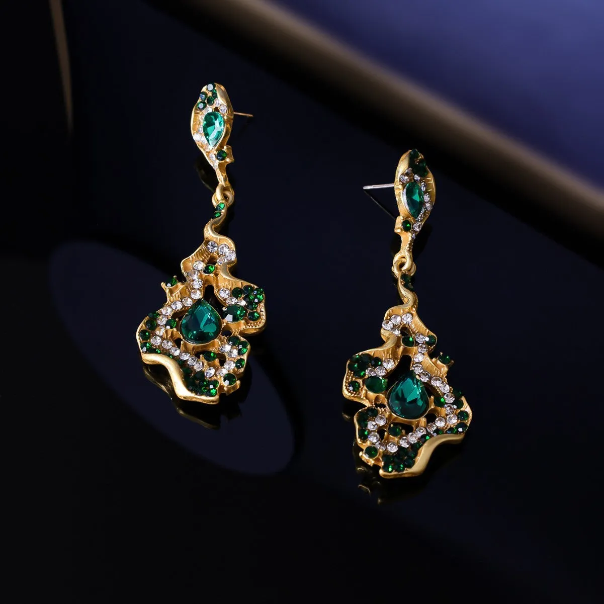 Chinese style alloy ear studs with ring element, 7.1x2.5cm, vintage temperament, purple and green colours
