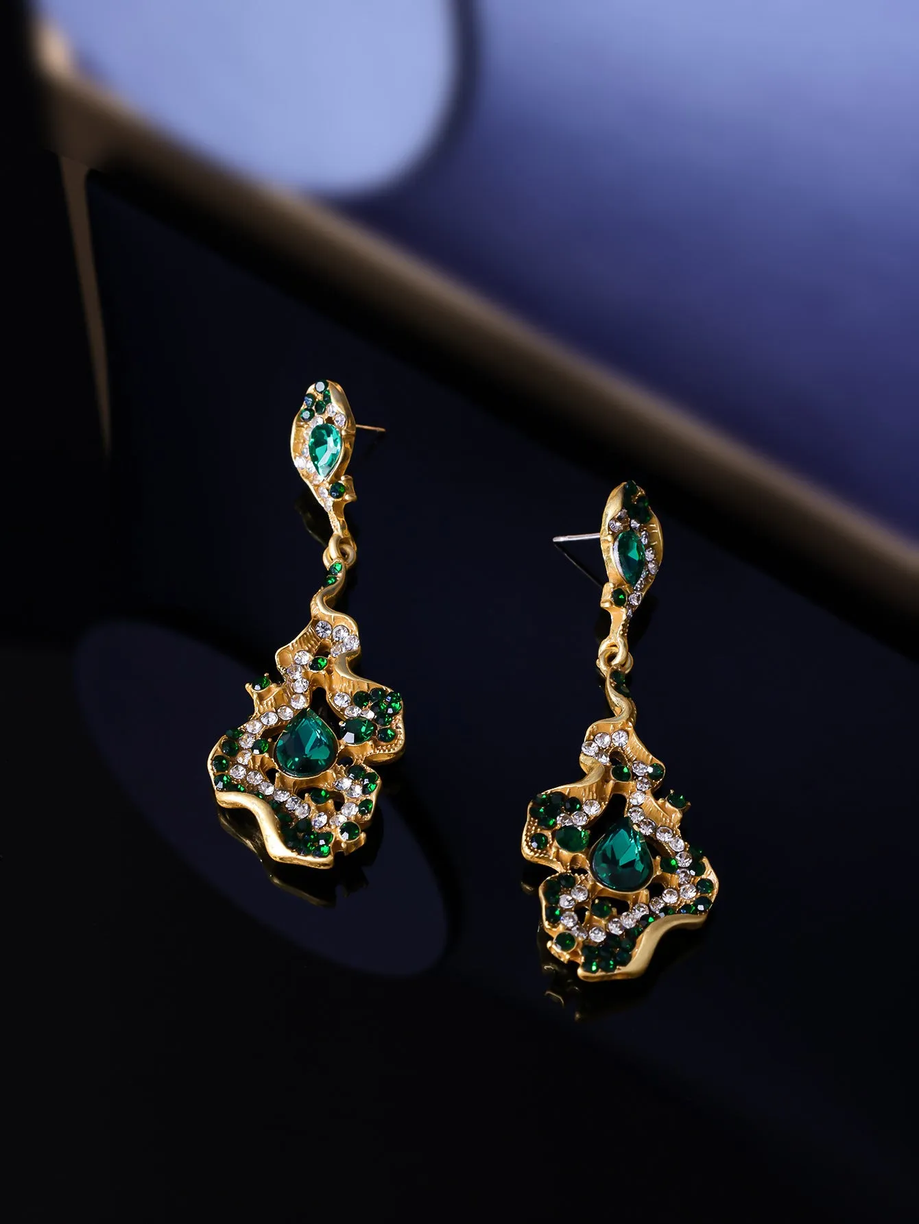 Chinese style alloy ear studs with ring element, 7.1x2.5cm, vintage temperament, purple and green colours