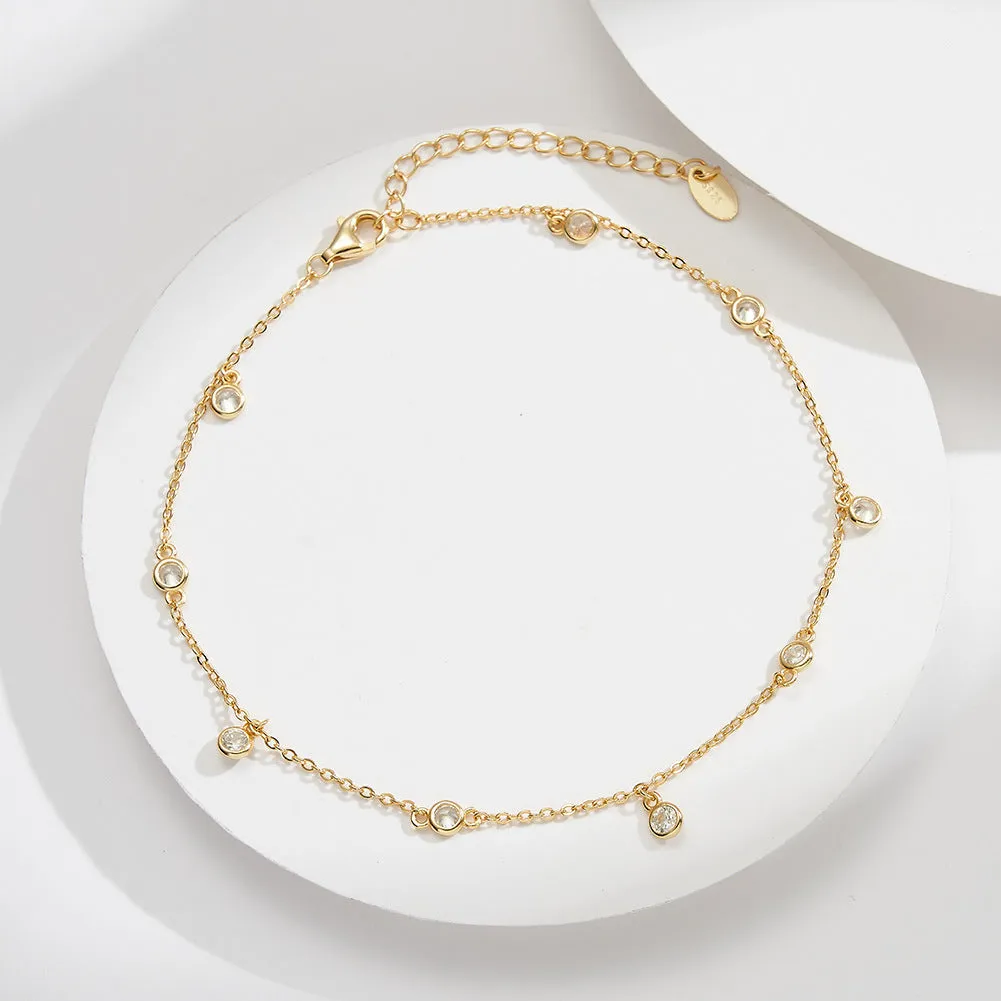 Women's silver anklet with geometric pendant in gold colour option