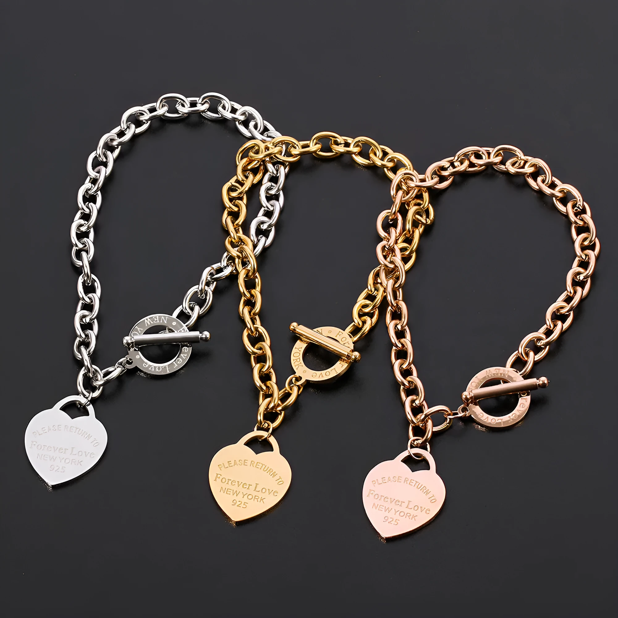 Alloy heart shape bracelet for ladies with electroplating finish, Sl257 style