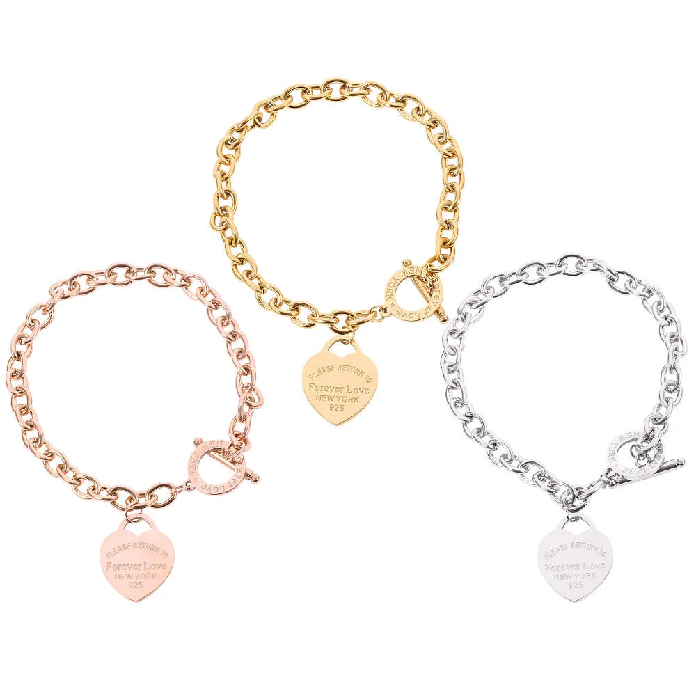Alloy heart shape bracelet for ladies with electroplating finish, Sl257 style