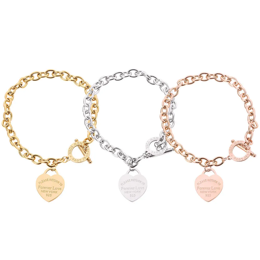 Alloy heart shape bracelet for ladies with electroplating finish, Sl257 style