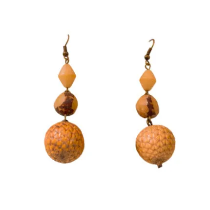 Resin fruit core tassel earrings in brown geometric round shape ethnic style for women