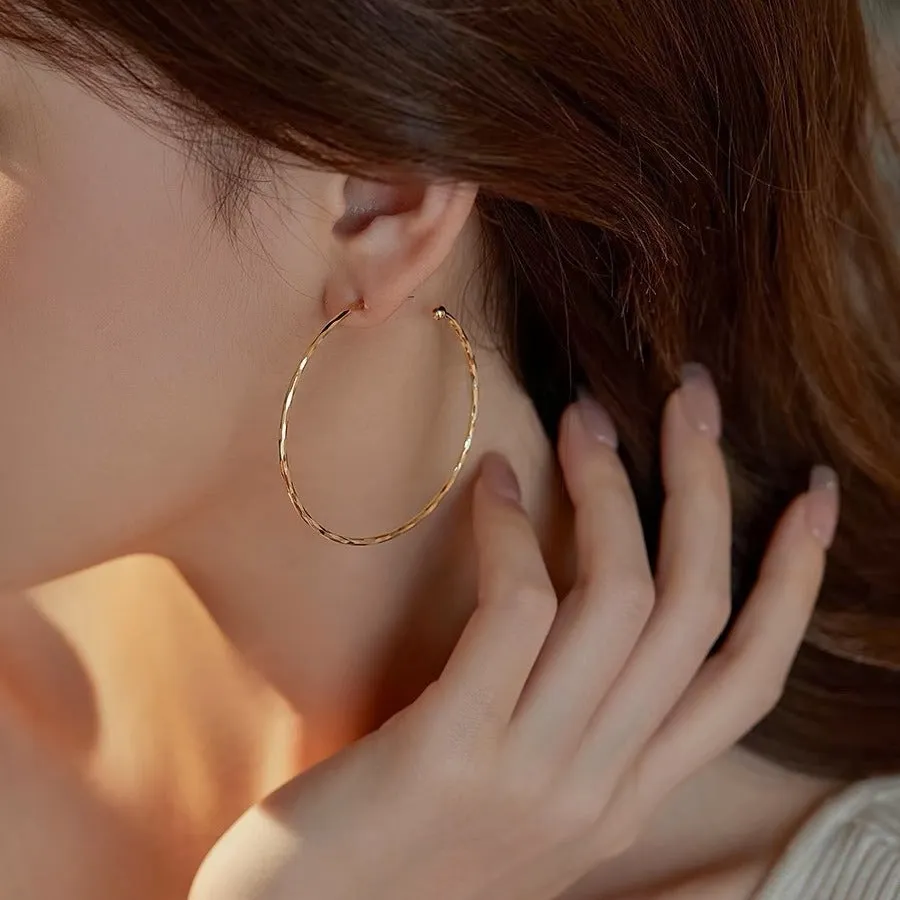 Simple metal big circle earrings 5cm diameter copper geometric with electroplated gold finish