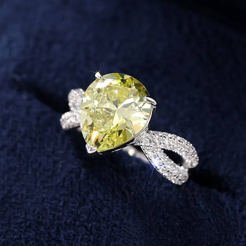 Copper ring drop-shaped pear-shaped with inlaid zircon in yellow women's size