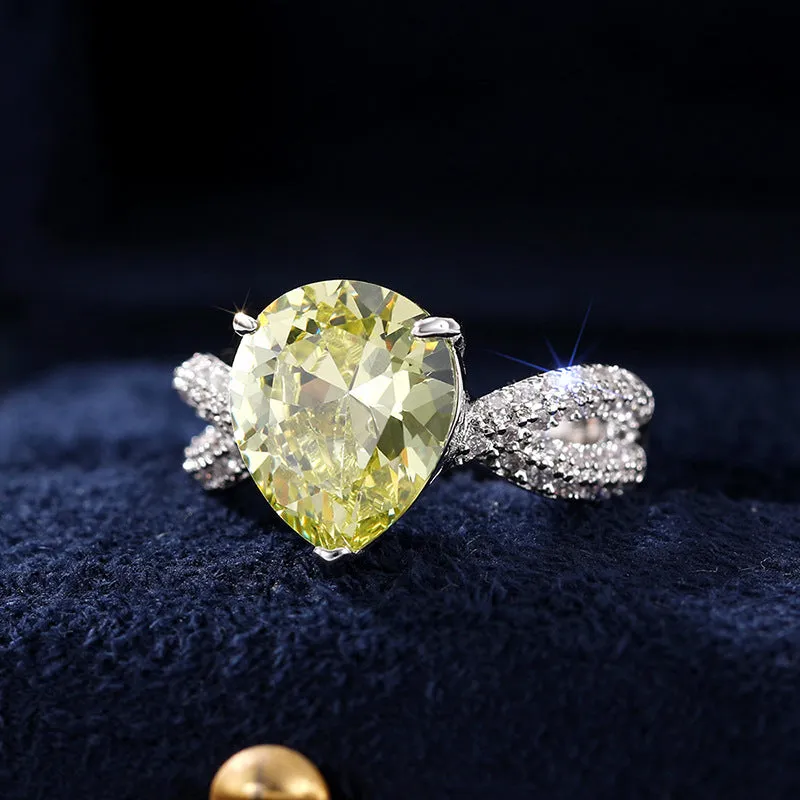 Copper ring drop-shaped pear-shaped with inlaid zircon in yellow women's size