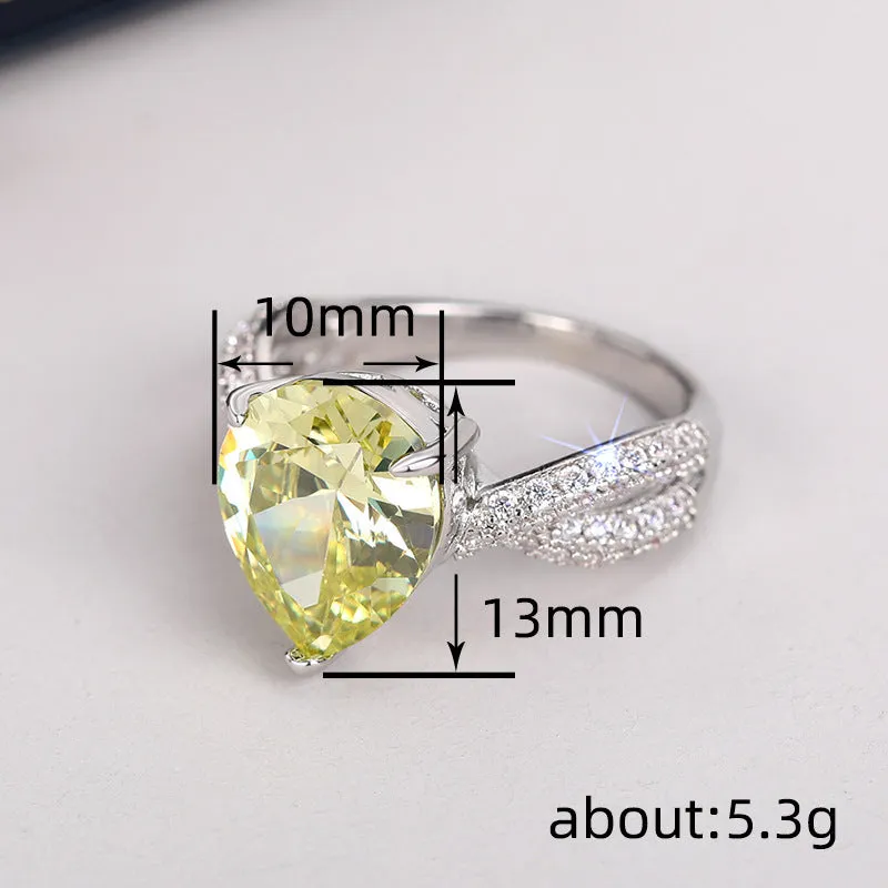Copper ring drop-shaped pear-shaped with inlaid zircon in yellow women's size