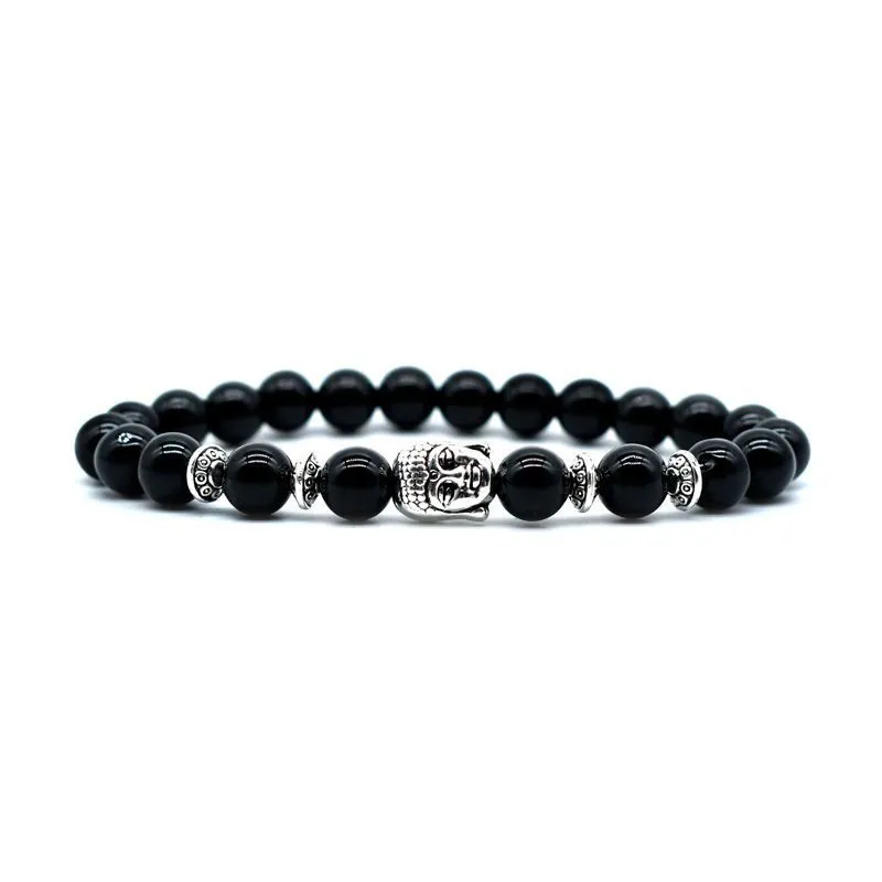 Handmade unisex bracelet with a large 19mm Buddha head bead in Tiger Eye stone.