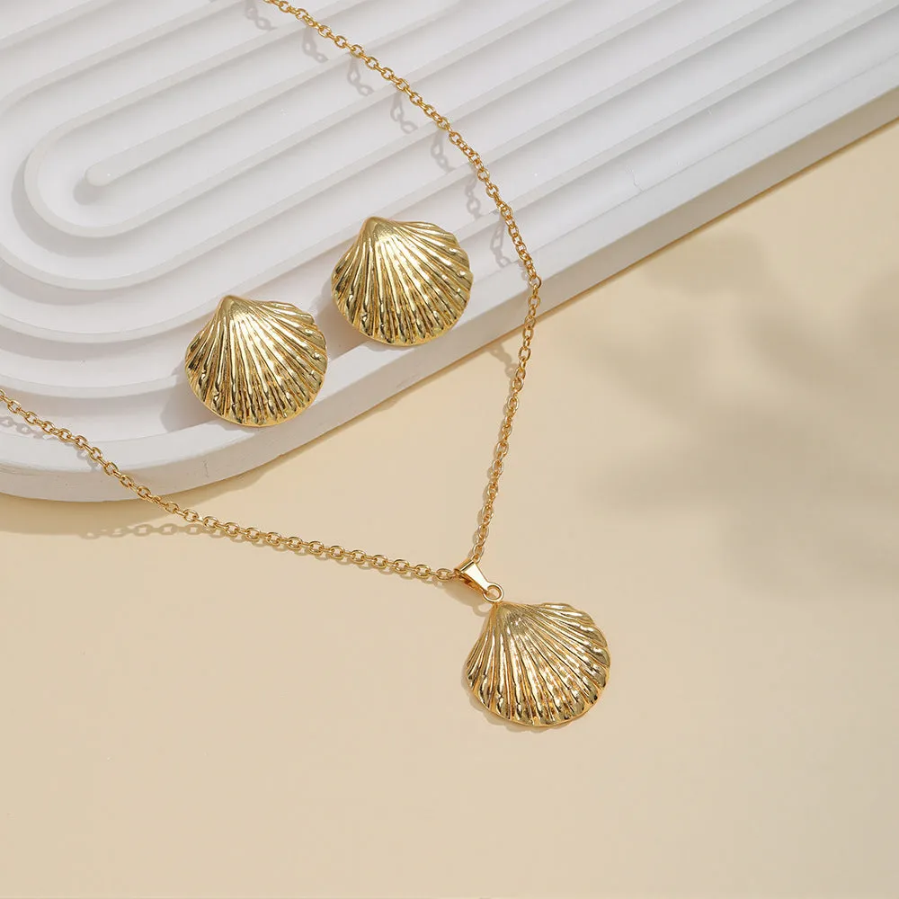 Geometric leaves texture flower love heart earrings and necklace set with stainless steel pendant on regular chain