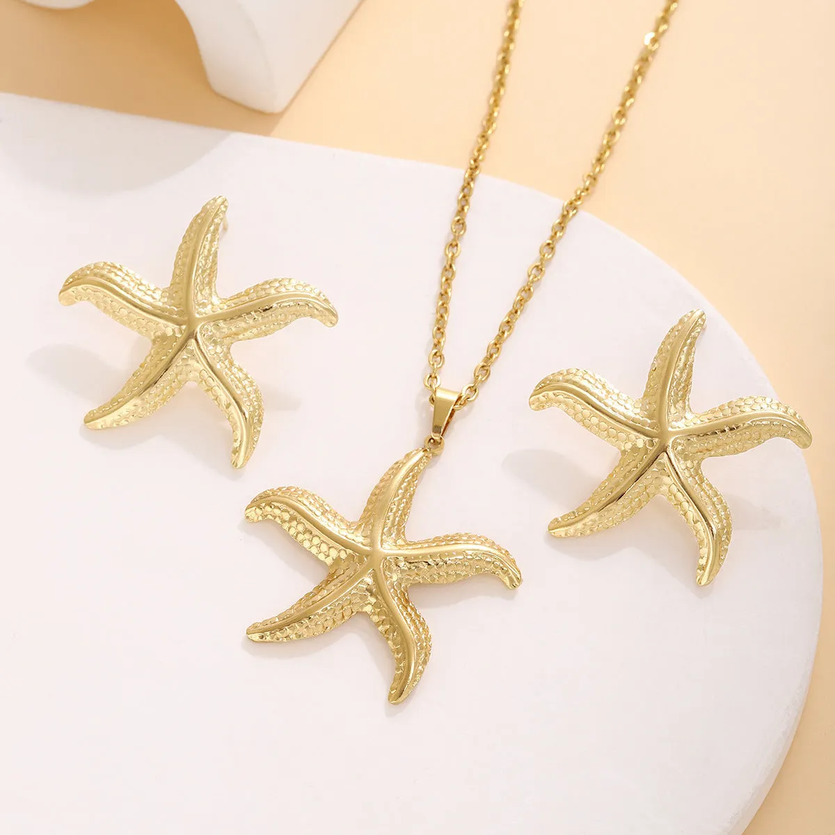 Geometric leaves texture flower love heart earrings and necklace set with stainless steel pendant on regular chain