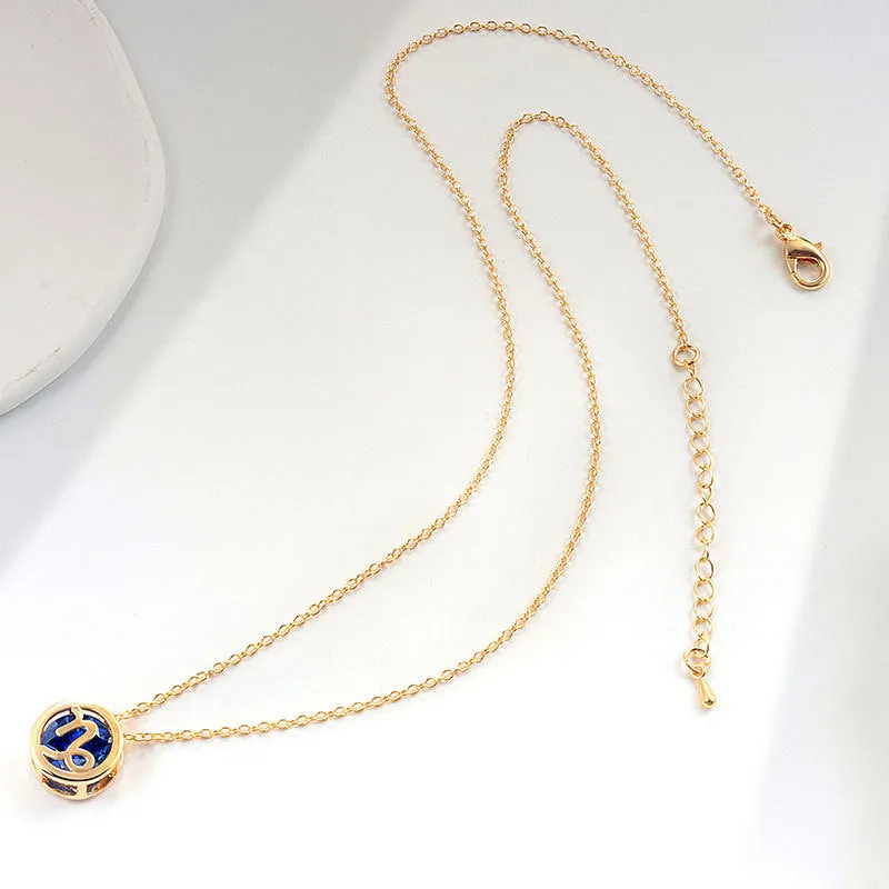 Women's gold electroplated copper zodiac constellation pendant necklace on O-ring chain