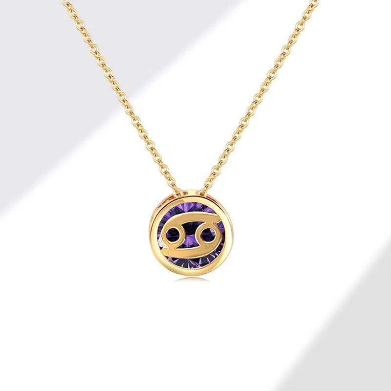 Women's gold electroplated copper zodiac constellation pendant necklace on O-ring chain