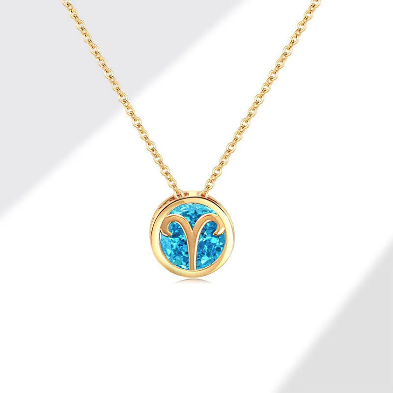 Women's gold electroplated copper zodiac constellation pendant necklace on O-ring chain