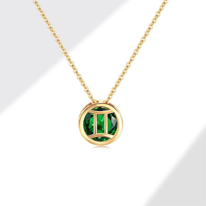 Women's gold electroplated copper zodiac constellation pendant necklace on O-ring chain