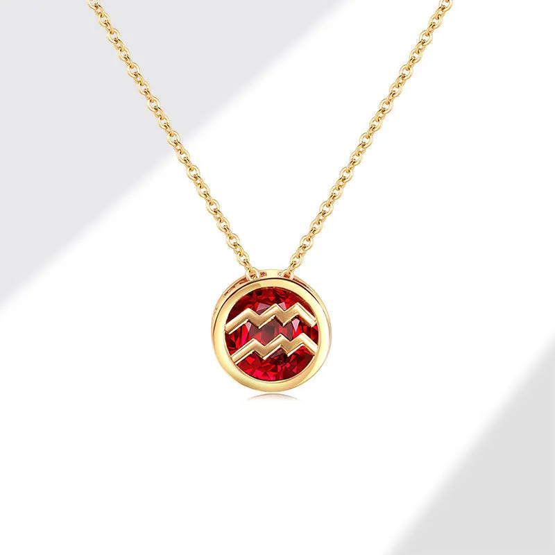 Women's gold electroplated copper zodiac constellation pendant necklace on O-ring chain