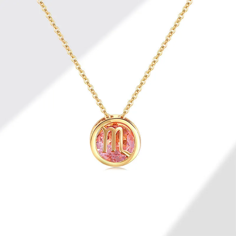 Women's gold electroplated copper zodiac constellation pendant necklace on O-ring chain