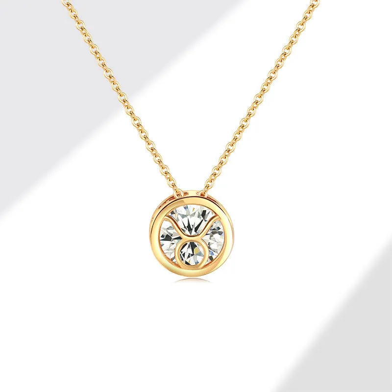 Women's gold electroplated copper zodiac constellation pendant necklace on O-ring chain