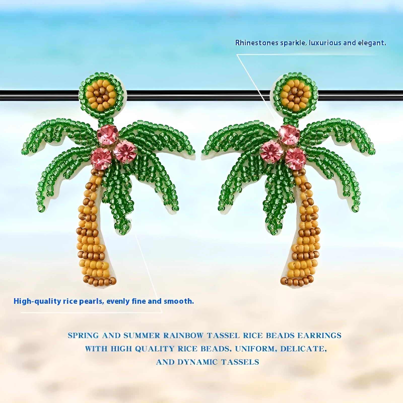 Green bohemian handmade beaded fruit shape ring earrings with glass and coloured glaze beads for women