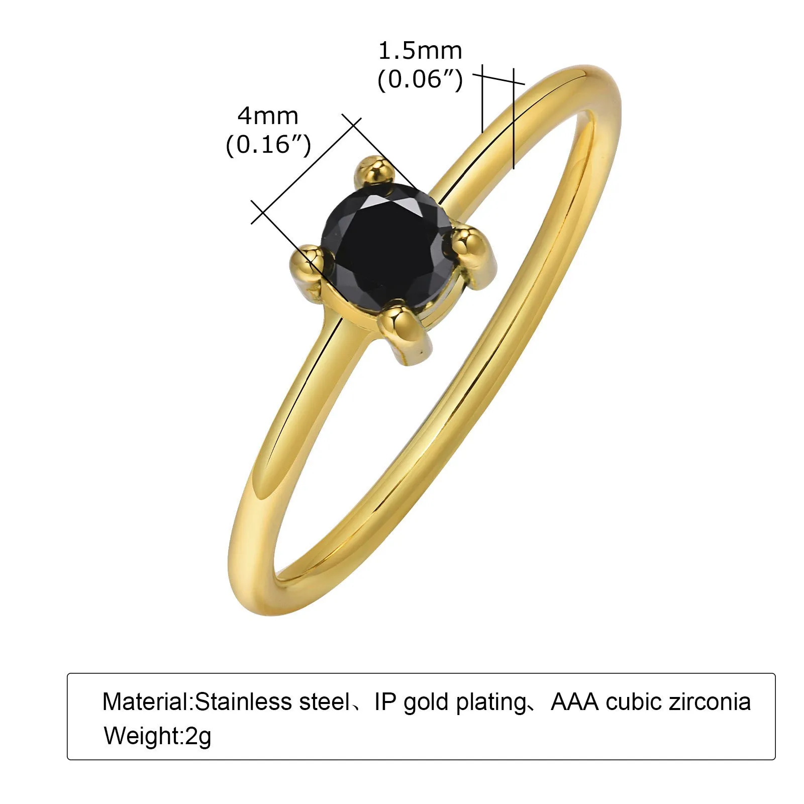 Women's stainless steel open ring with electroplated finish, U-shaped geometric design, fashion OL style, size no.6 to no.9