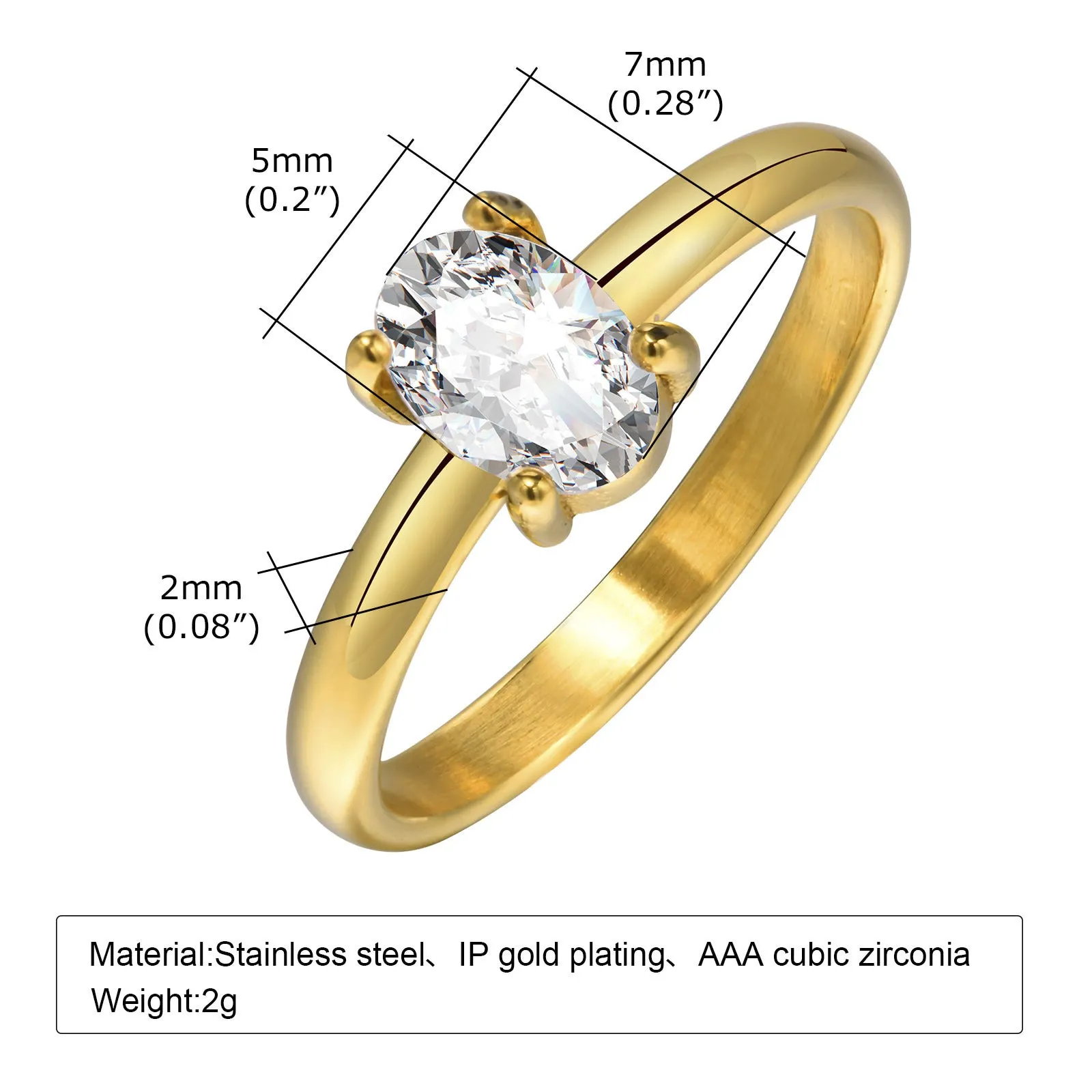 Women's stainless steel open ring with electroplated finish, U-shaped geometric design, fashion OL style, size no.6 to no.9
