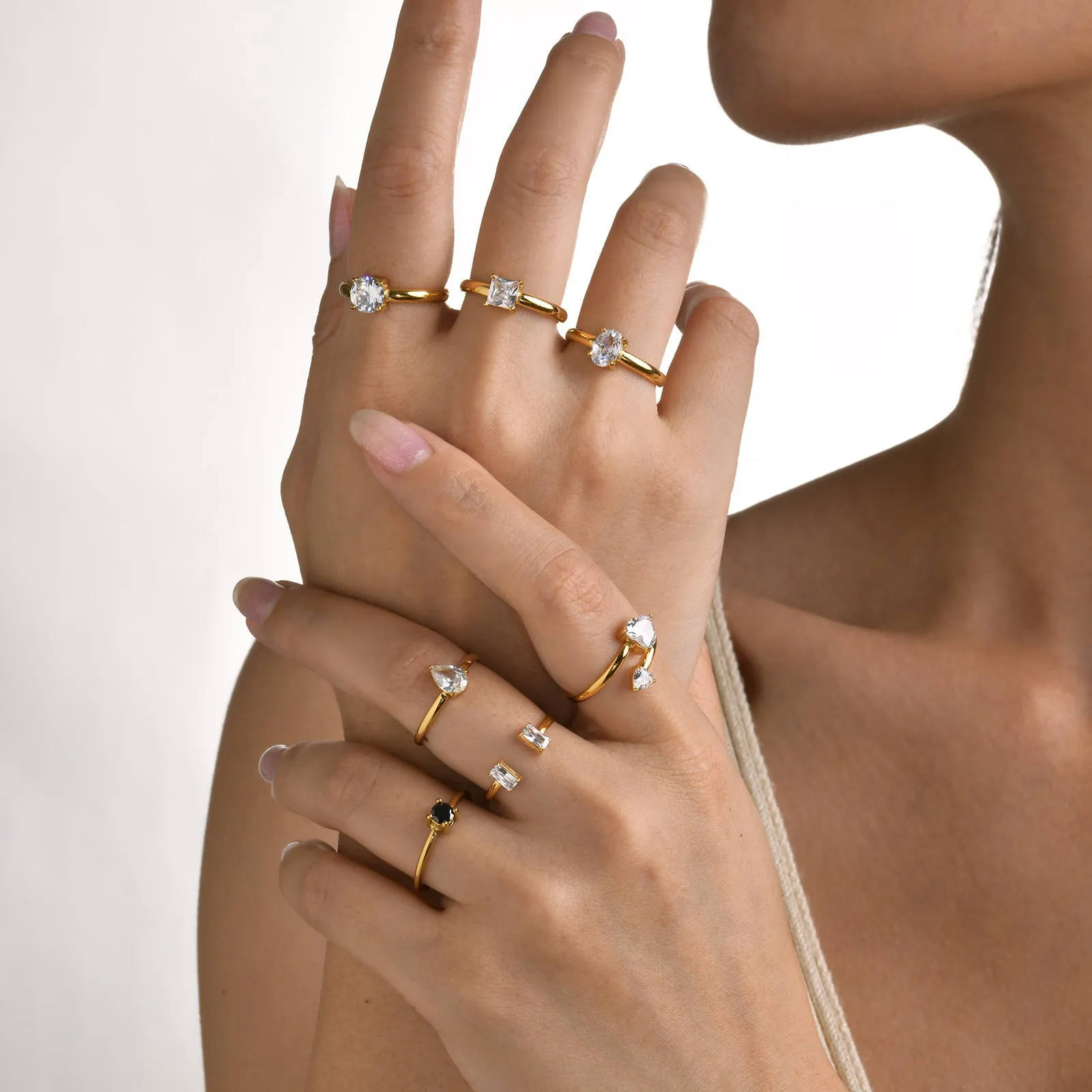 Women's stainless steel open ring with electroplated finish, U-shaped geometric design, fashion OL style, size no.6 to no.9