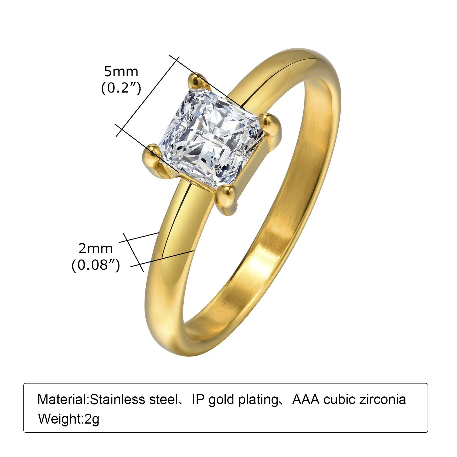 Women's stainless steel open ring with electroplated finish, U-shaped geometric design, fashion OL style, size no.6 to no.9