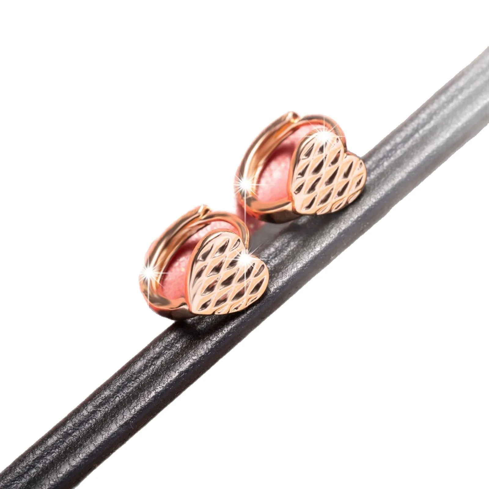 Rose gold heart-shaped copper earrings with simple style for women