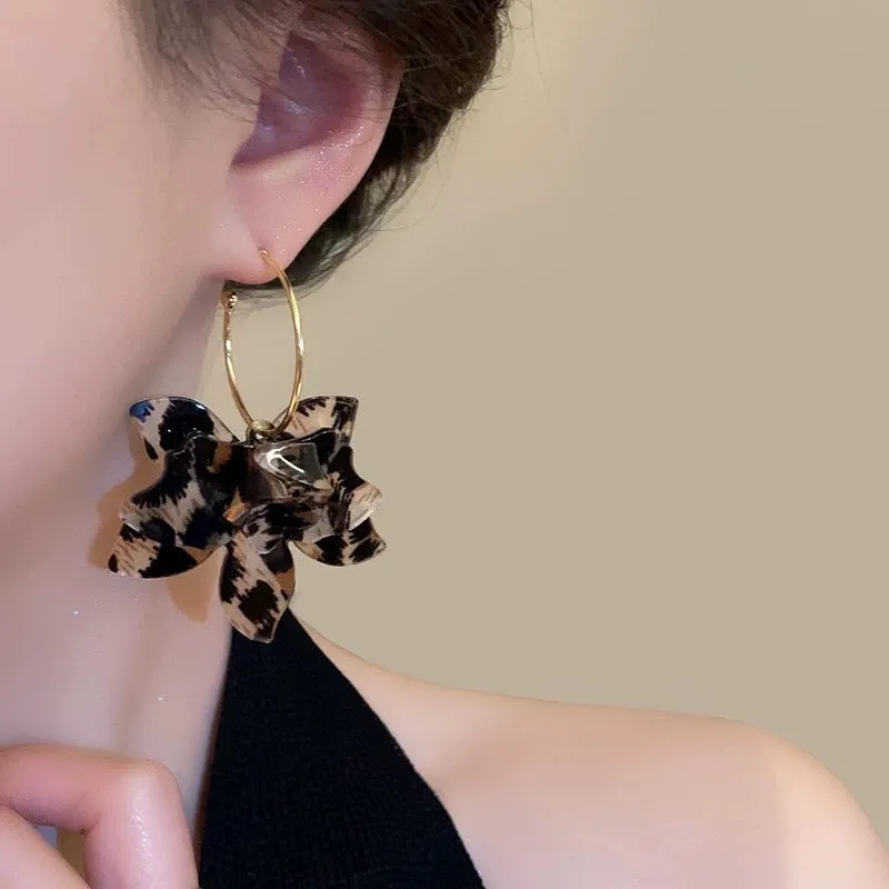Large leopard print floral acetate earrings for women in a statement design