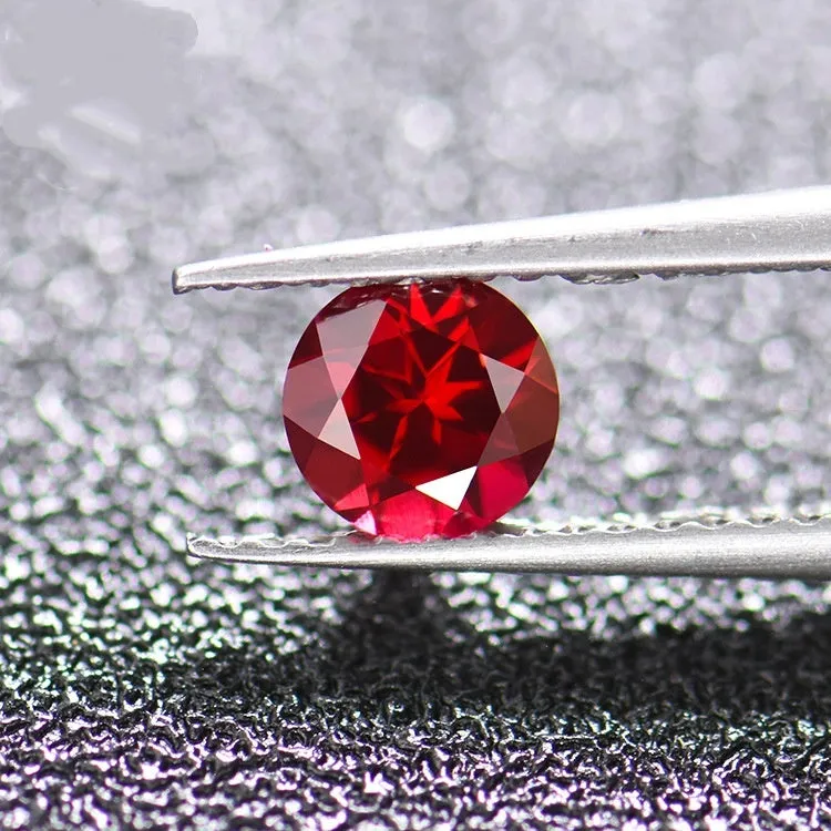 Artificial cultivated ruby gemstone showing red colour in various carat weights and shape options
