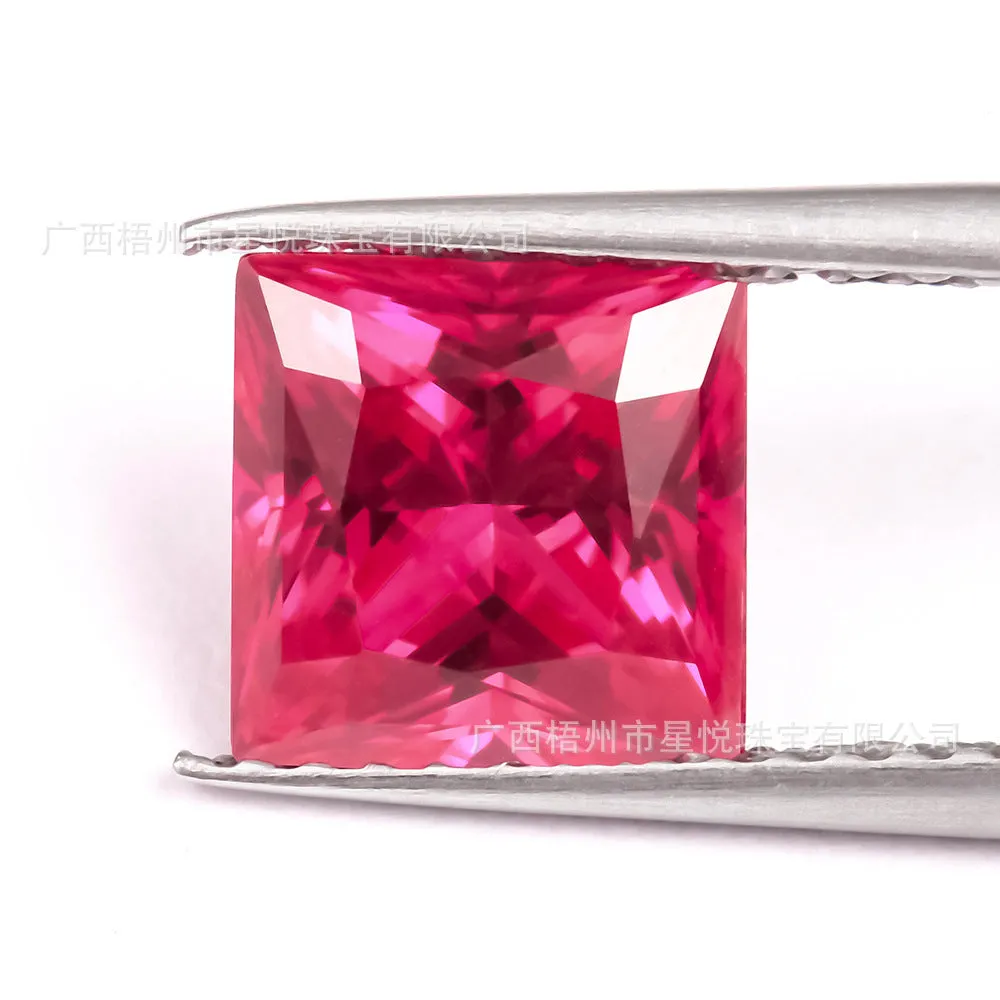 Artificial cultivated ruby gemstone showing red colour in various carat weights and shape options