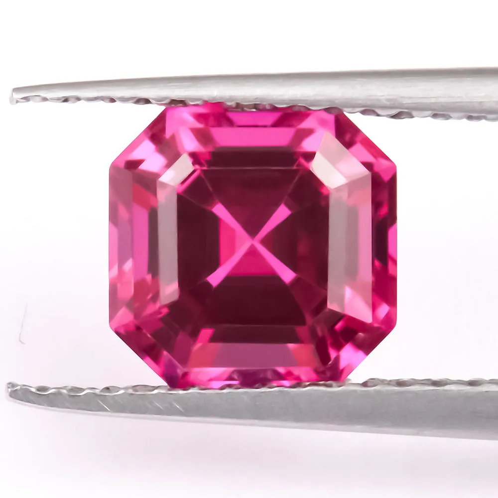 Artificial cultivated ruby gemstone showing red colour in various carat weights and shape options