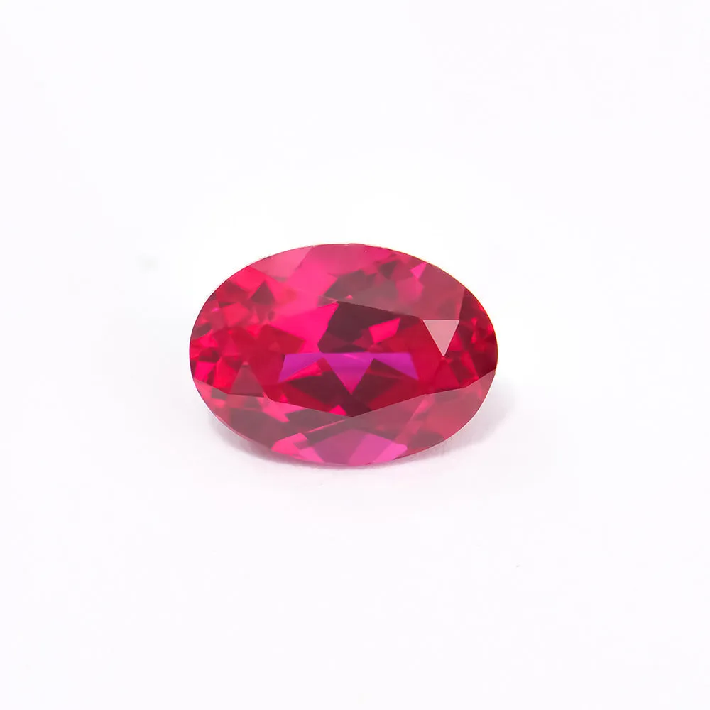Artificial cultivated ruby gemstone showing red colour in various carat weights and shape options