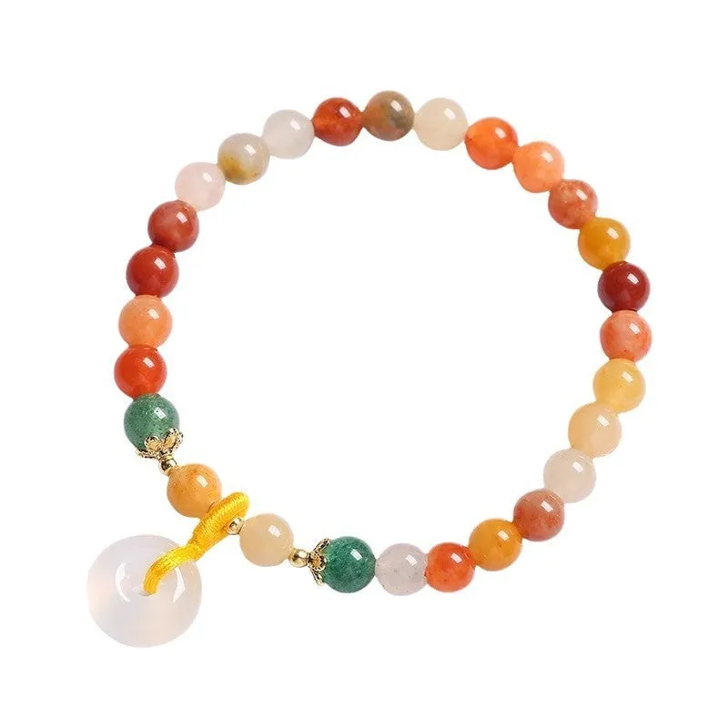 Handmade natural jade safety buckle bracelet with agate and strawberry quartz beads.
