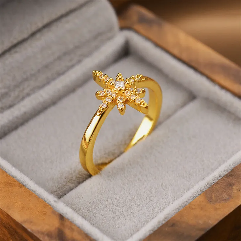 Korean fashion women's open ring in gold electroplated copper with geometric shape on white background