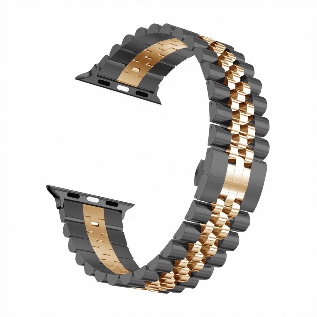 Creative all-match five-bead metal strap for Apple Watch in silver with link detail