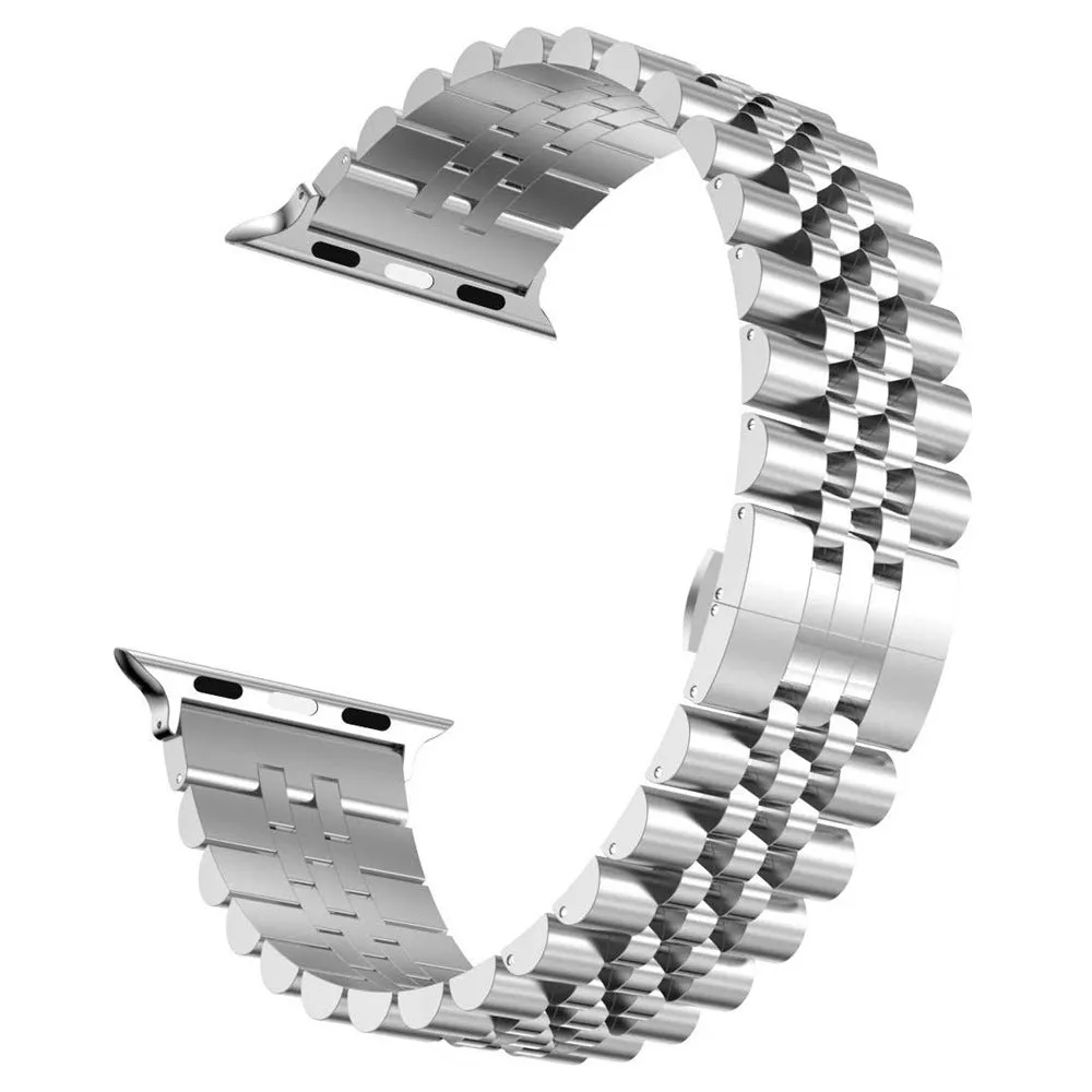 Creative all-match five-bead metal strap for Apple Watch in silver with link detail