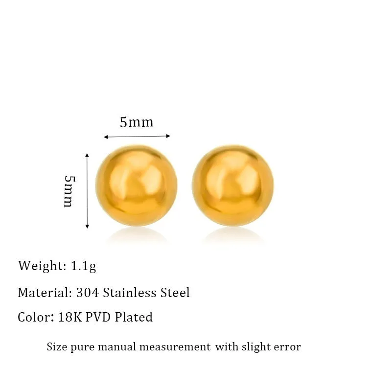Stainless steel 18K ball stud earrings round geometric design titanium steel gold finish